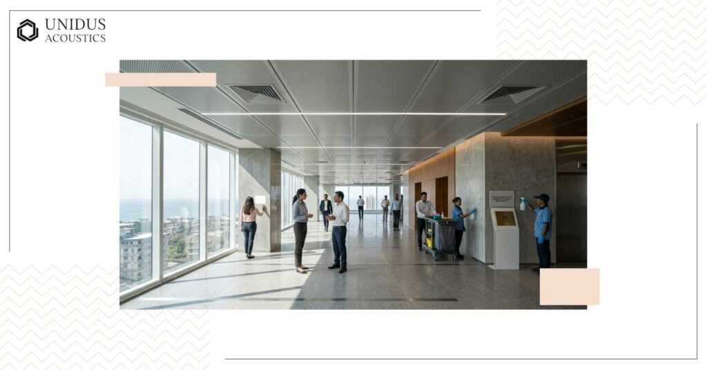Perforated Acoustic Panels: A Complete Specification Guide 10 perforated acoustic panels Corridors, lobbies, and public circulation areas