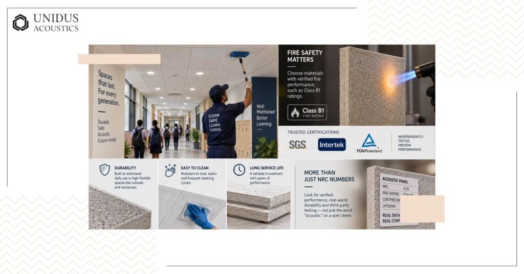 Durability, fire safety and maintenance